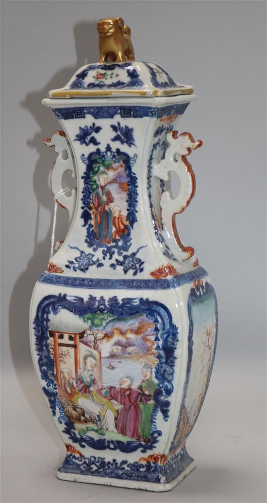 An 18th century Mandarin pattern vase, H.33cms